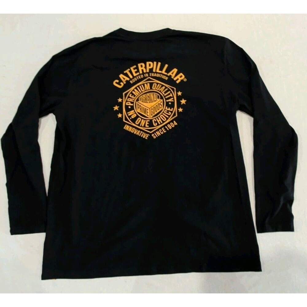 Caterpillar CAT Trademark Double Sided Long Sleeve Black TShirt Adult Size XL - Picture 2 of 8